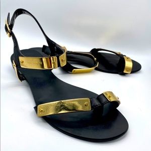 Vince Camuto Black Leather sandal Gold plate 8.5M